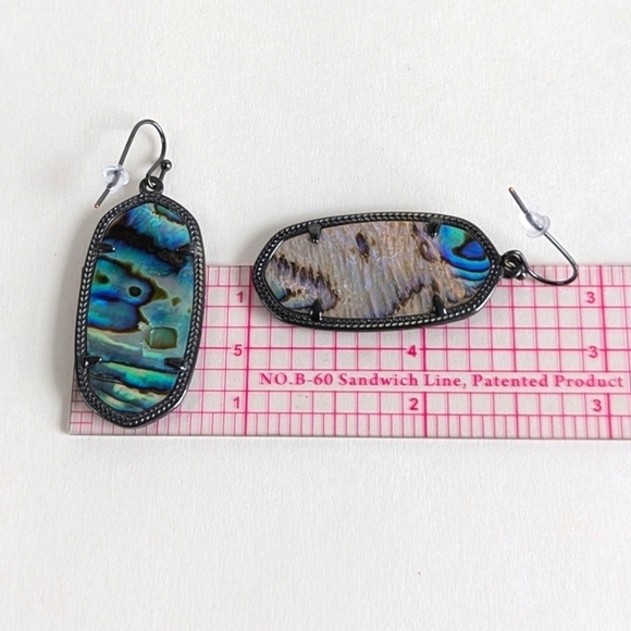 Kendra Scott Elle Drop Earrings Abalone Shell Black Gunmetal Blue Gray Teal - Picture 9 of 9